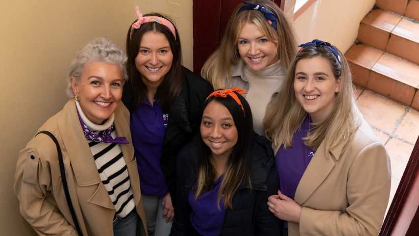 group of five females at Luna Park wearing Canteen bandannas
